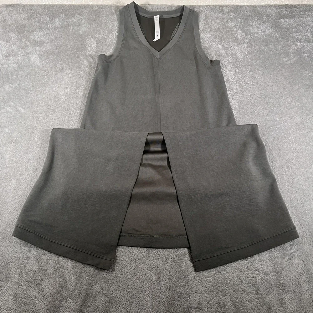 Lululemon Ease of It All Dress Womens EU 8 Gray Sage V-Neck Maxi Casual